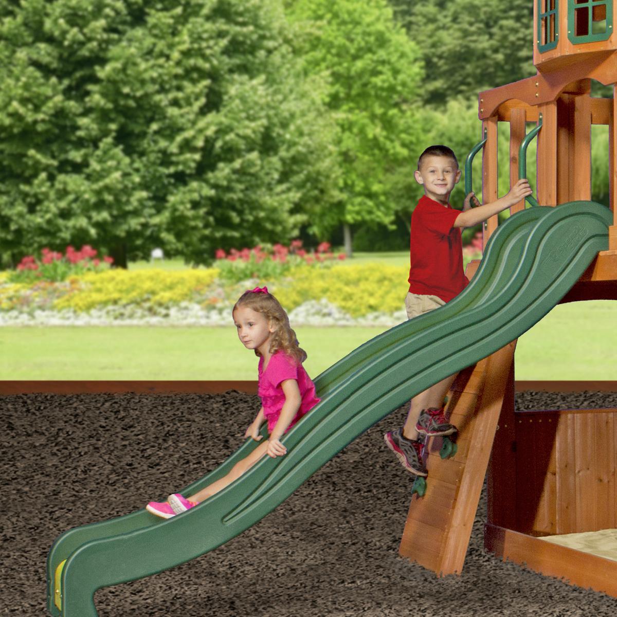 Spielturm Atlantic Aus Zedernholz Massiv - Dunkelgrün/Gelb, Basics, Holz/Kunststoff (551,2/284,5/236,2cm) - Ambia Garden