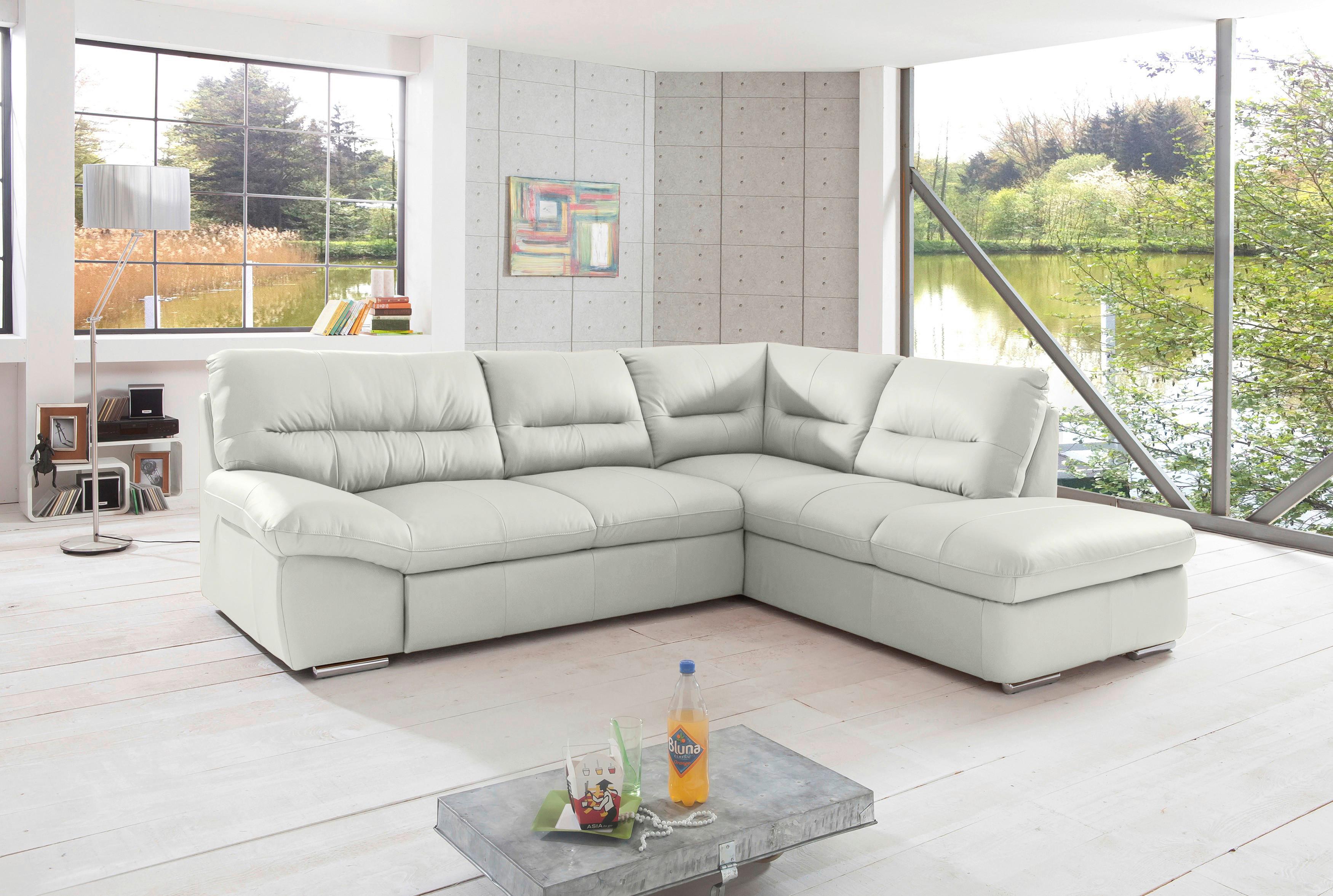 Ecksofa William, Beige S: 268x216 Cm - Chromfarben/Beige, Design, Leder (268/216cm) - Livetastic