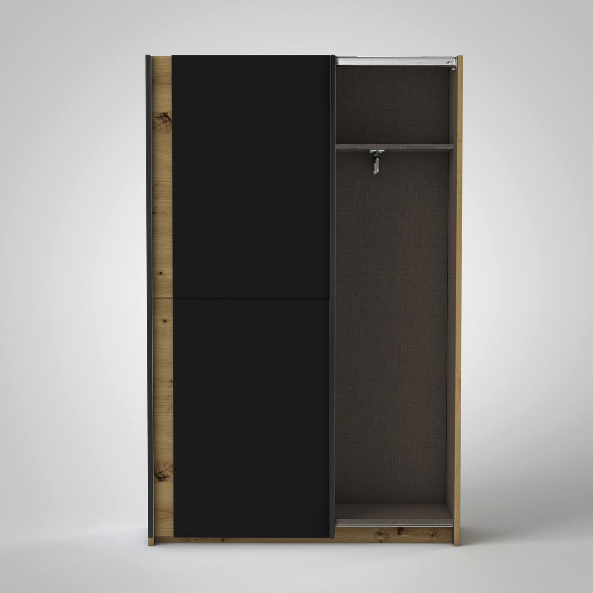 Schwebetürenschrank 125 cm Starter, Eiche Dekor/ Schwarz - Eichefarben/Schwarz, Basics, Holzwerkstoff (125/195,5/38cm) - P & B