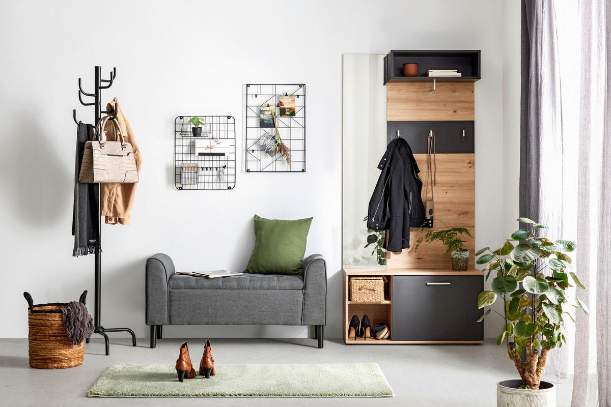 Šatna URBINO - šedá/barvy dubu, Moderní, kompozitní dřevo (90/194/30,4cm) - Based