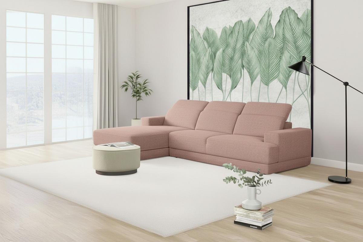Ecksofa Frans Rosa S: 204 cm - Schwarz/Rosa, Design, Textil (204/293cm) - MID.YOU