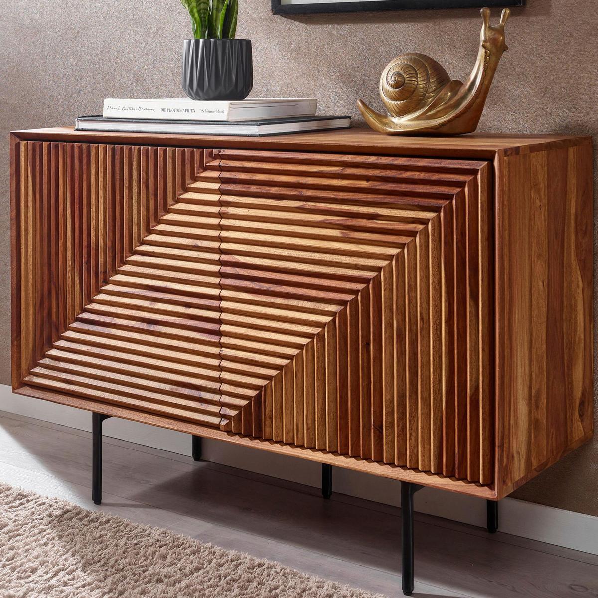 Sideboard Sheesham Sheeshamfarben B: 100 cm - Sheeshamfarben/Schwarz, Design, Holz (100/71/40cm) - MID.YOU