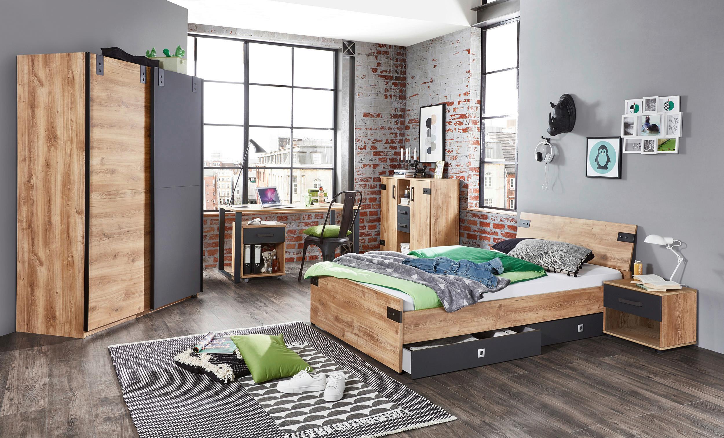 Písací stôl LIVERPOOL šírka 140cm - grafitová/farba duba, Design, kov/kompozitné drevo (140/70/74cm) - MID.YOU