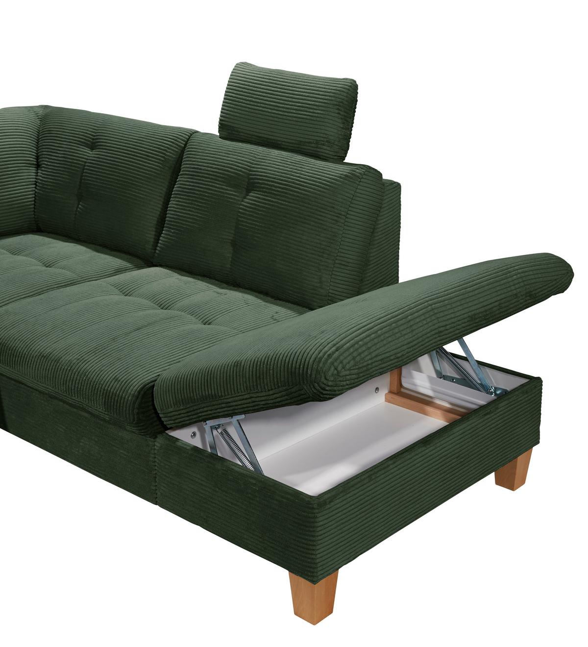 Wohnlandschaft Ascot Dunklegrün U: 170x324x220 Cm - Dunkelgrün/Eichefarben, KONVENTIONELL, Textil (170/324/220cm) - MID.YOU