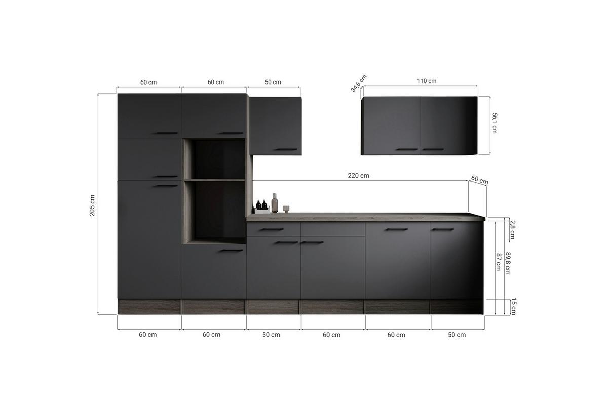 Küchenleerblock Oliver Grau, Eiche Dekor B: 340 Cm - Eichefarben/Grau, Design, Holzwerkstoff (340cm) - Respekta