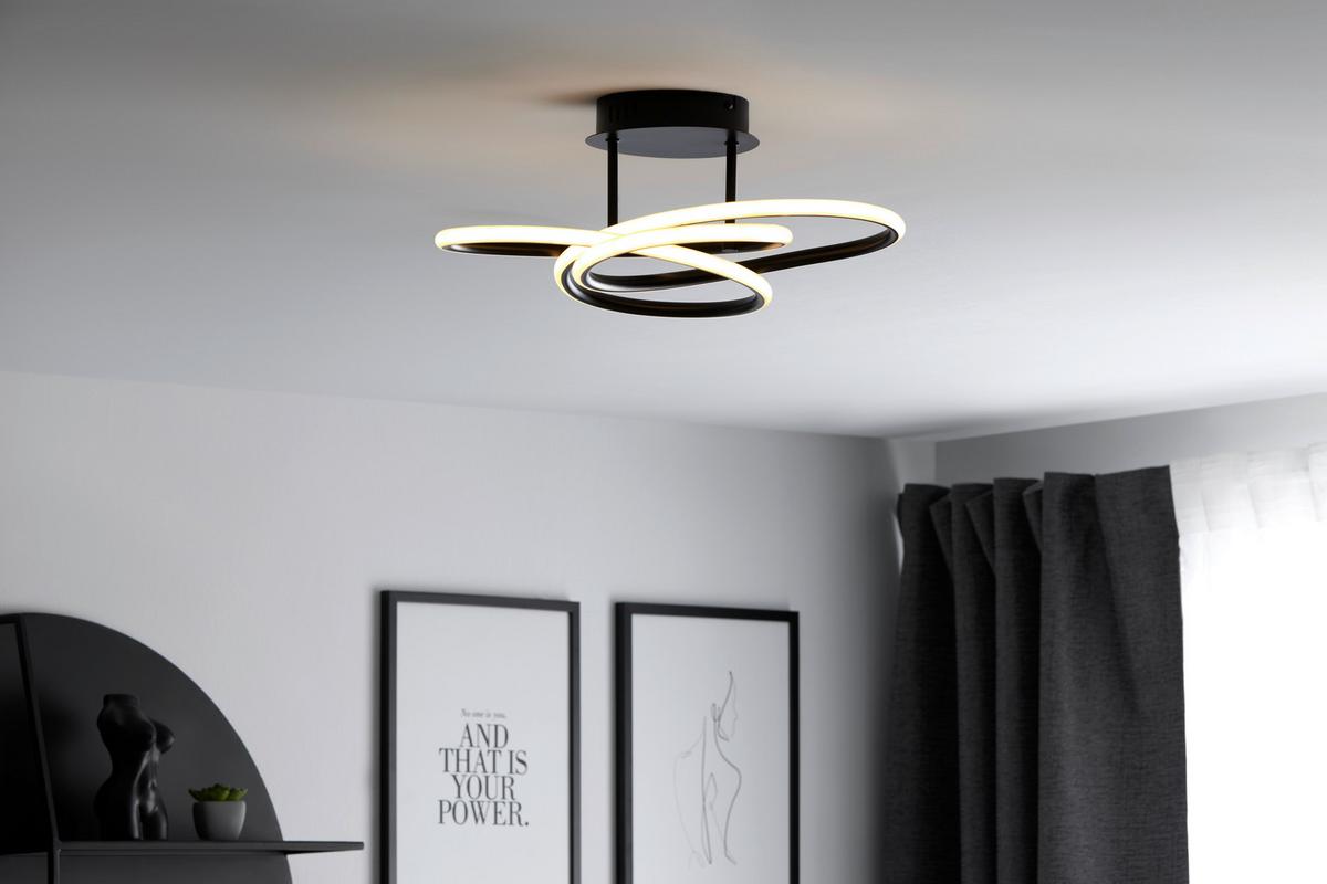 Stropní LED svítidlo Eri, Ø/V: 40/19cm, 24 Watt - černá, Romantický / Rustikální, kov/plast (40/19cm) - Premium Living