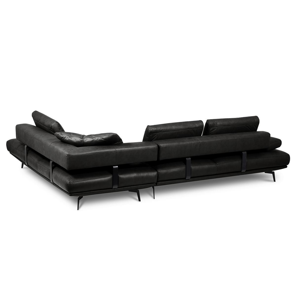 Ecksofa Como Echtleder Schwarz 306x237 - Schwarz/Grau, Design, Leder (306/237cm) - Livetastic