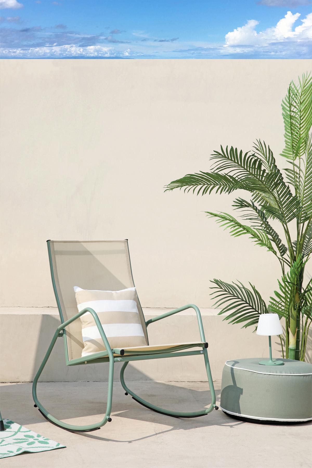 Loungesessel Brody – Schaukelstuhl - Beige/Grün, MODERN, Textil/Metall (68.5/97/91cm)