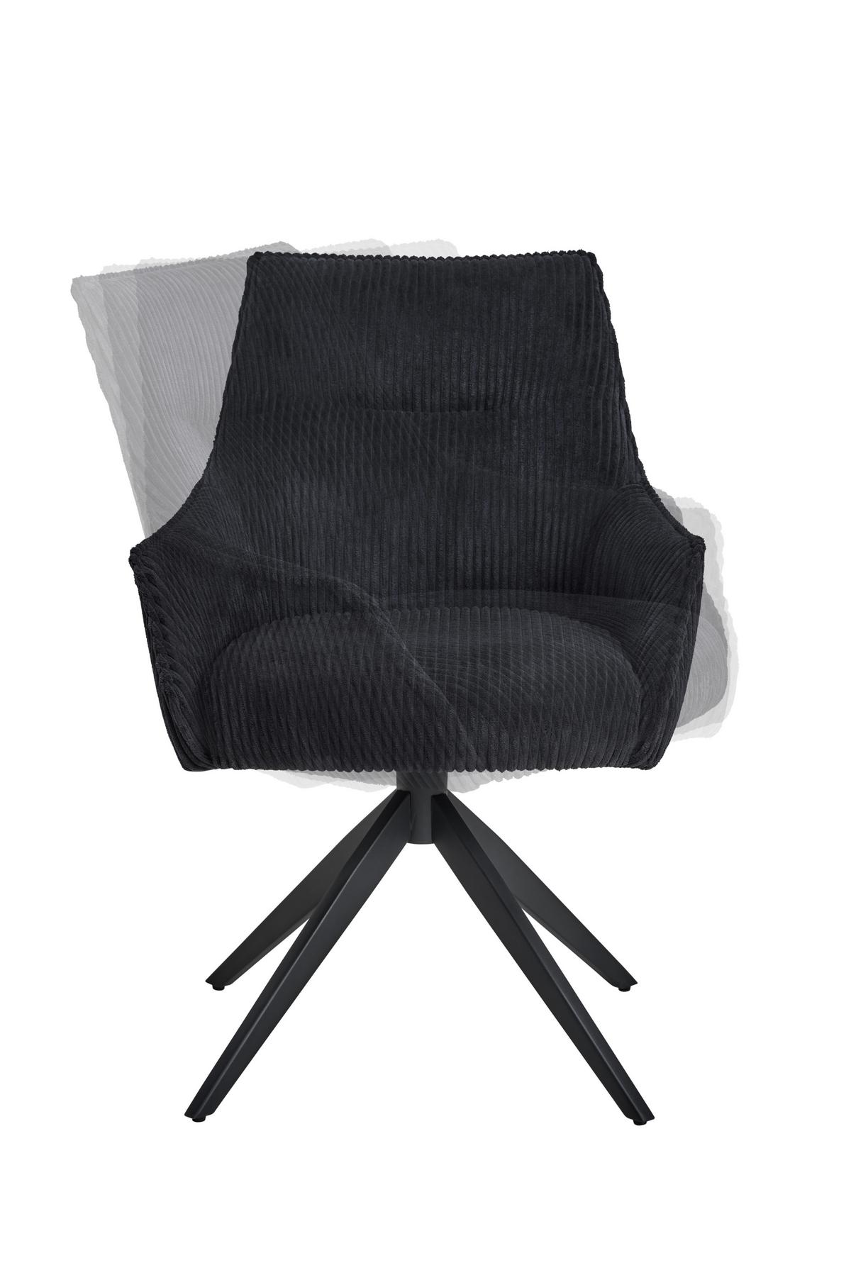 Armlehnstuhl Yuki Schwarz Gepolstert - Schwarz, LIFESTYLE, Textil/Metall (61/87/65cm) - MID.YOU