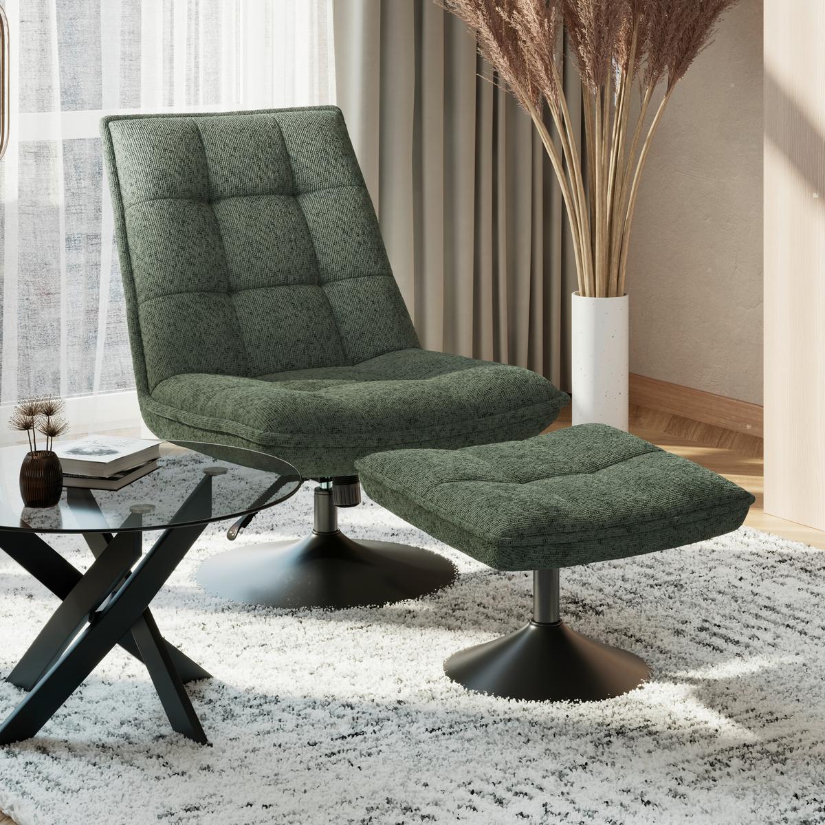 Relaxliege Kairo grün Sitzfläche drehbar, B: 71 cm - Schwarz/Grün, MODERN, Holz/Textil (71/88/89cm)