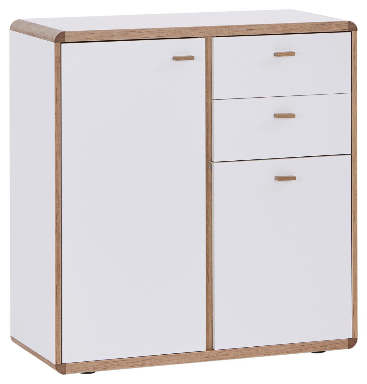 Kommode B: 86 cm Ronda Weiß/Eiche Dekor - Eichefarben/Weiß, MODERN, Holzwerkstoff (86/91/39cm)