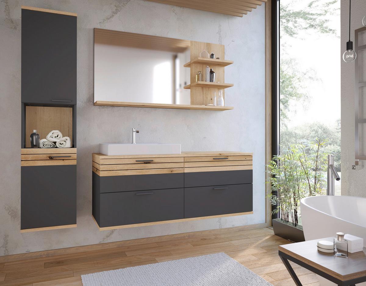 Waschtischunterschrank Cotia Cotlu 2 - Eichefarben/Anthrazit, MODERN, Keramik/Holzwerkstoff (140/57/48cm) - James Wood