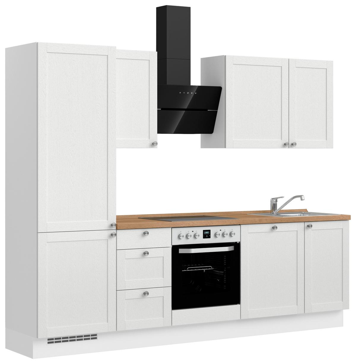 Kuchynská linka 270 cm, biela / dub Sierra - biela/farba ušľachtilej ocele, Romantik / Landhaus, kov/kompozitné drevo (270cm) - Nobilia
