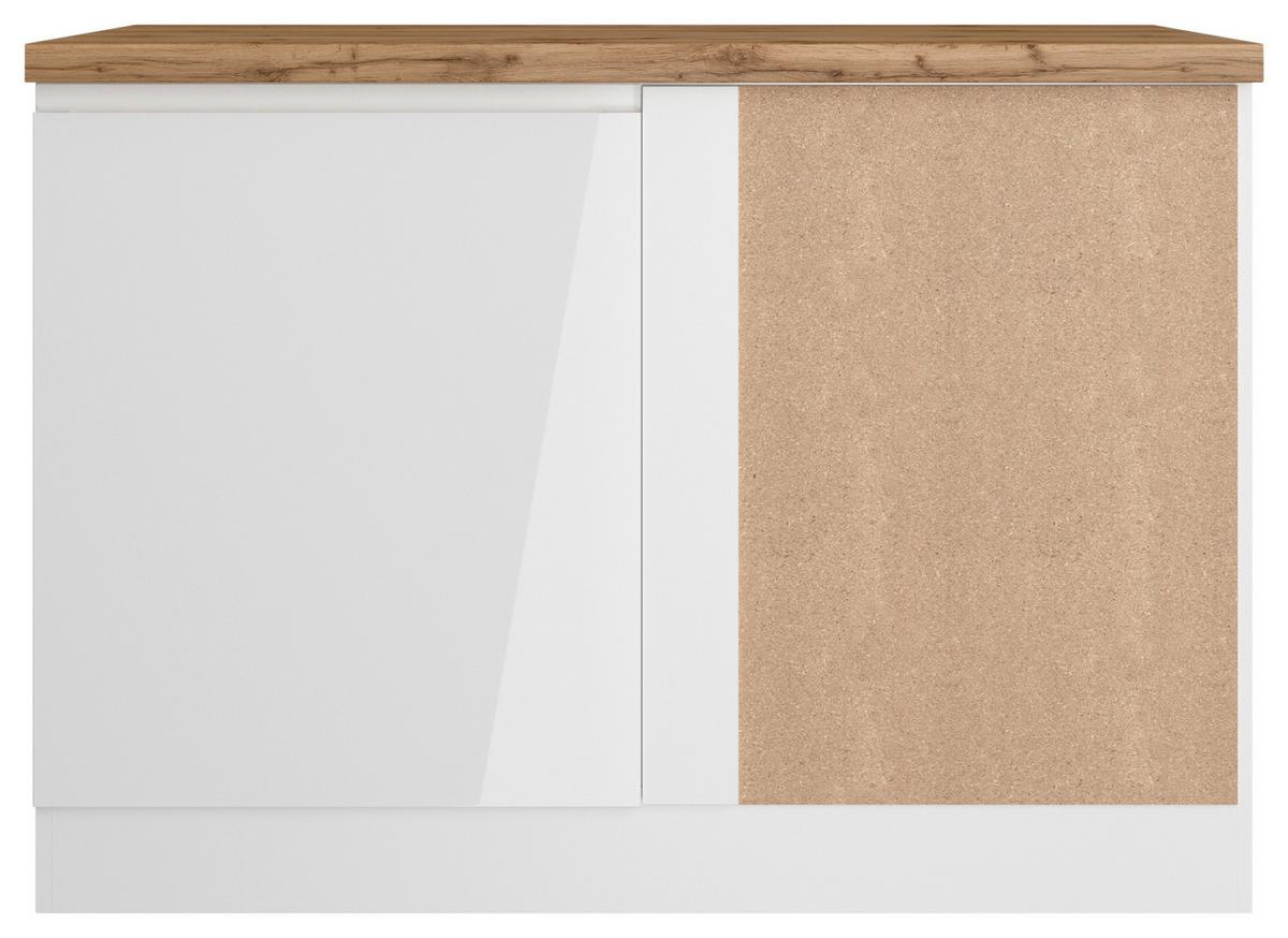 Eckunterschrank Monza B: 120 Cm Weiß/eiche Dekor - Weiß Hochglanz/Eiche Wotan, LIFESTYLE, Holzwerkstoff (120/86/60cm) - Held