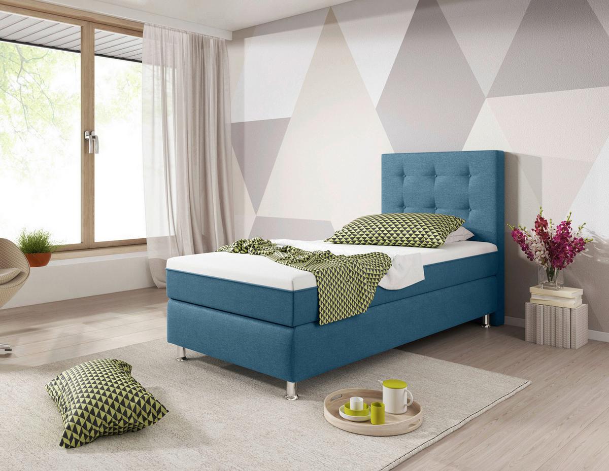 Boxspringbett 90x200 Cm Köln Plus - Blau/Silberfarben, KONVENTIONELL, Textil (90/115/210cm) - MID.YOU