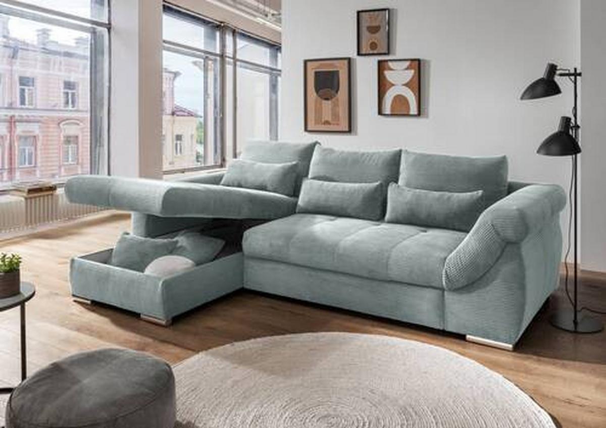 Ecksofa Federico Hellblau S: 188/302 Cm - Chromfarben/Hellblau, MODERN, Holz/Textil (188/302cm) - MID.YOU