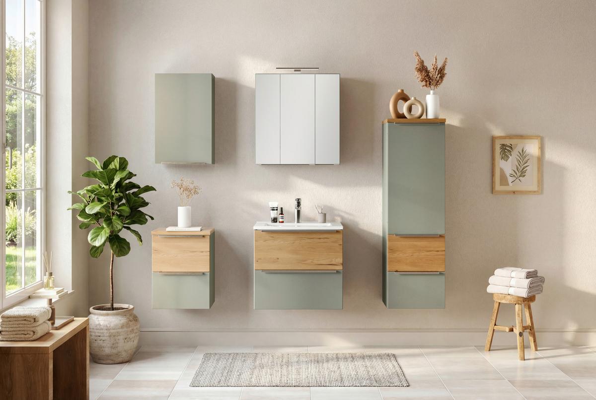 Midischrank Verona Schilfgrün/Wildeiche B: 40cm - Schilfgrün/Wildeiche, Trend, Holzwerkstoff (40/130/35cm) - Held