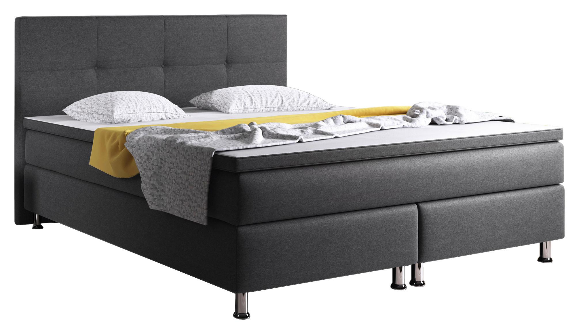 Boxbett Mit Topper 180x200 Cm Dallas - Anthrazit/Silberfarben, KONVENTIONELL, Textil (180/200cm) - MID.YOU