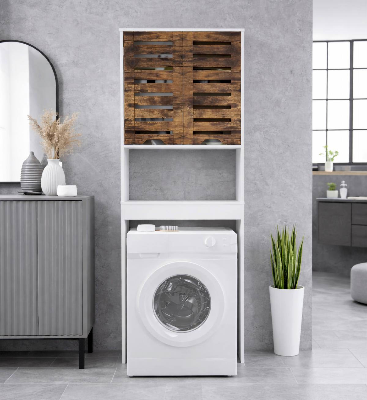 Waschmaschinenschrank Flonali Weiß/Eichefarben B: 63cm - Eichefarben/Weiß, Trend, Holzwerkstoff (63/179/23cm) - MID.YOU