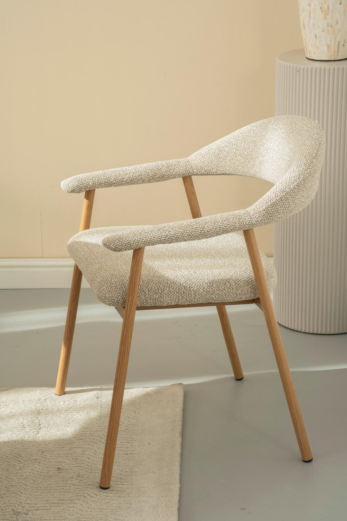 Armlehnstuhl Linea Beige/Eichefarben B: 59 cm - Eichefarben/Beige, Basics, Holz/Textil (59/75/62cm) - Livetastic