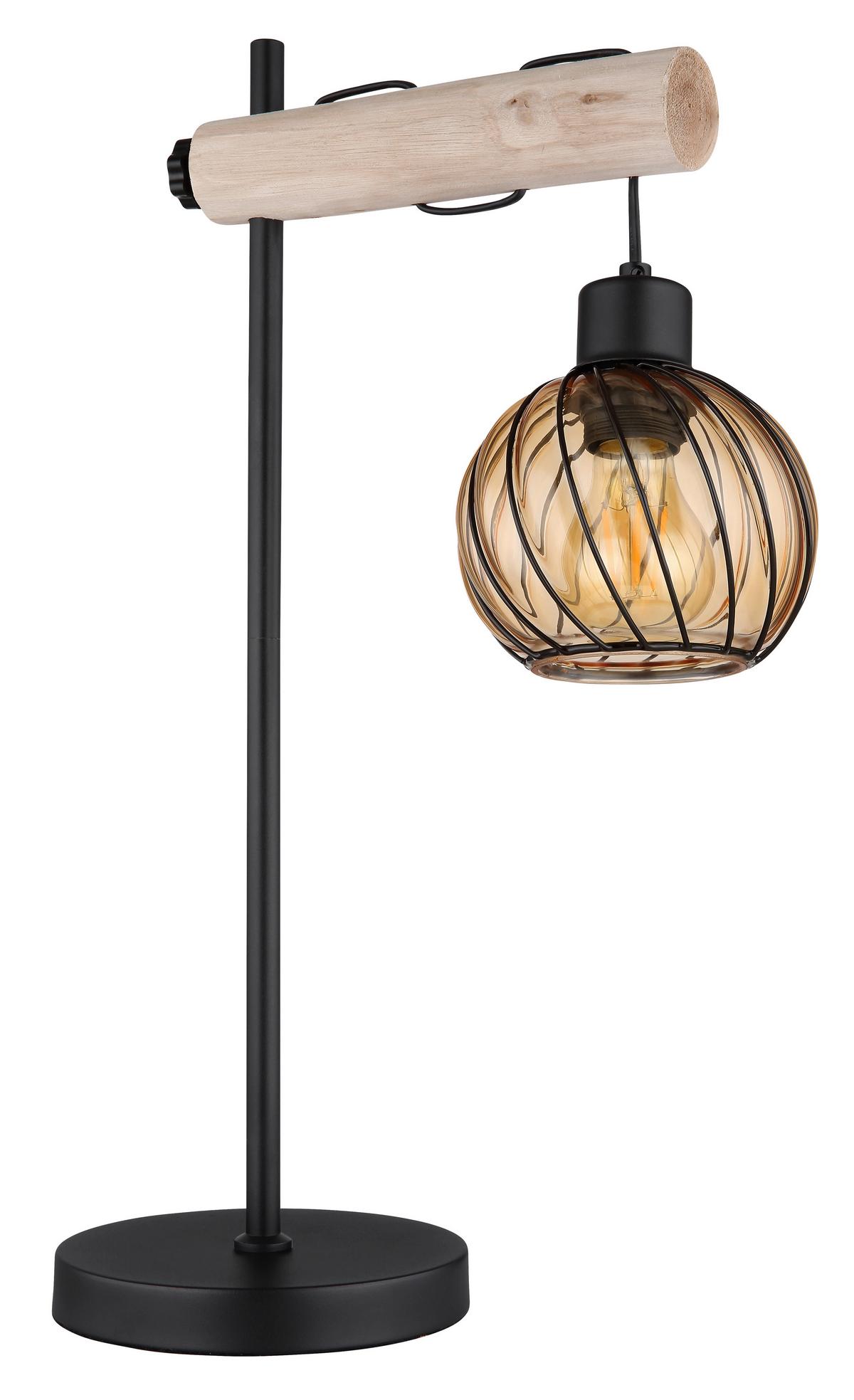 Tischleuchte 15534t - Schwarz/Naturfarben, Natur, Glas/Holz (33/18/55cm) - Globo