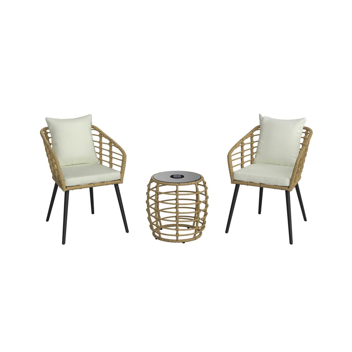 Balkonmöbel Set Sun Metall/ Kunststoff mit Kissen - Beige/Schwarz, MODERN, Glas/Kunststoff (56/72/66cm) - Beldano