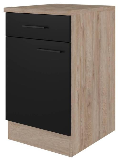 Küchenunterschrank Capri 50 Cm Eiche/schwarz - Eichefarben/Schwarz, KONVENTIONELL, Holzwerkstoff (50/85/57cm) - FlexWell