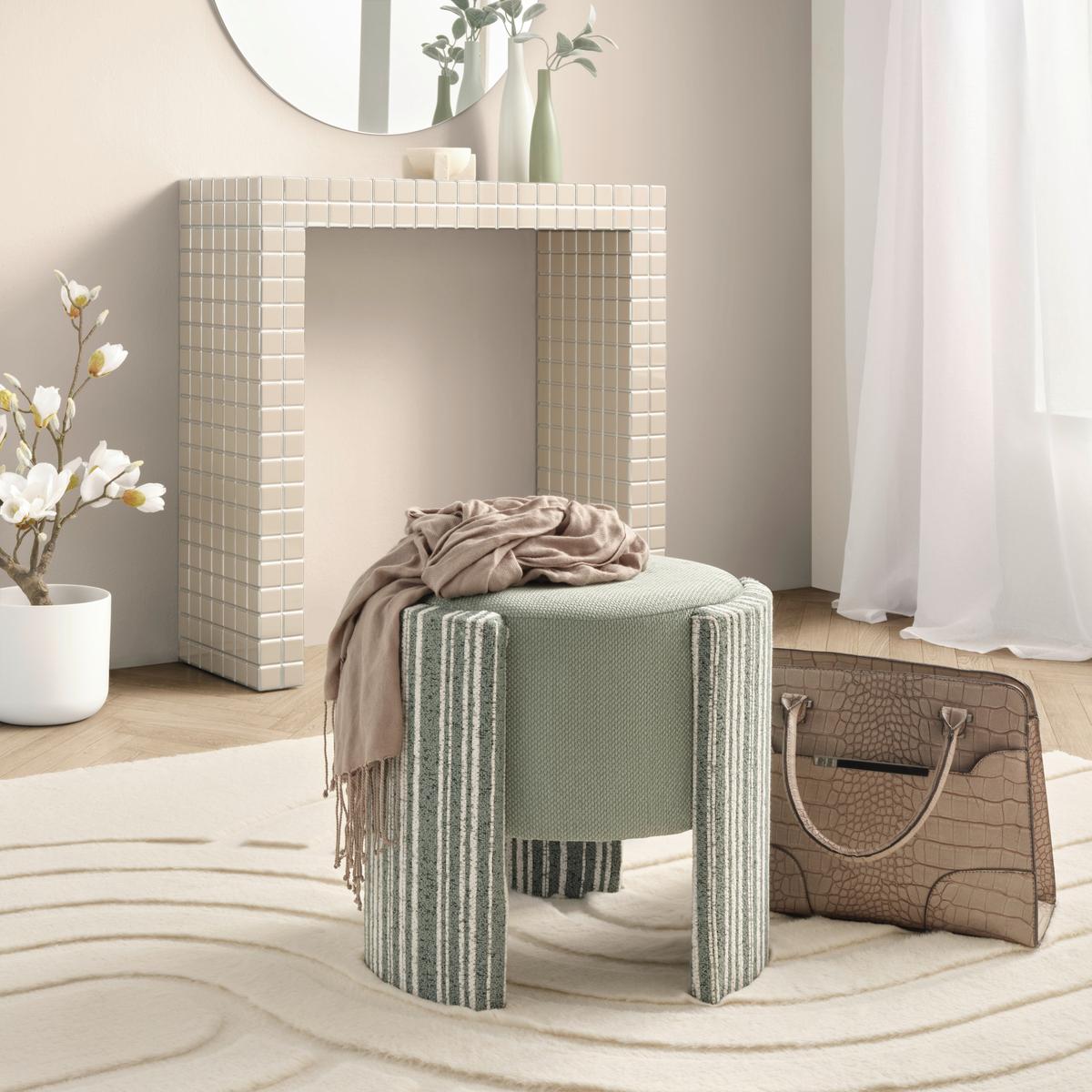 Taburet ROMY, zeleno-bílá žinylka - bílá/zelená, Lifestyle, kompozitní dřevo/textil (40/39cm) - Mömax