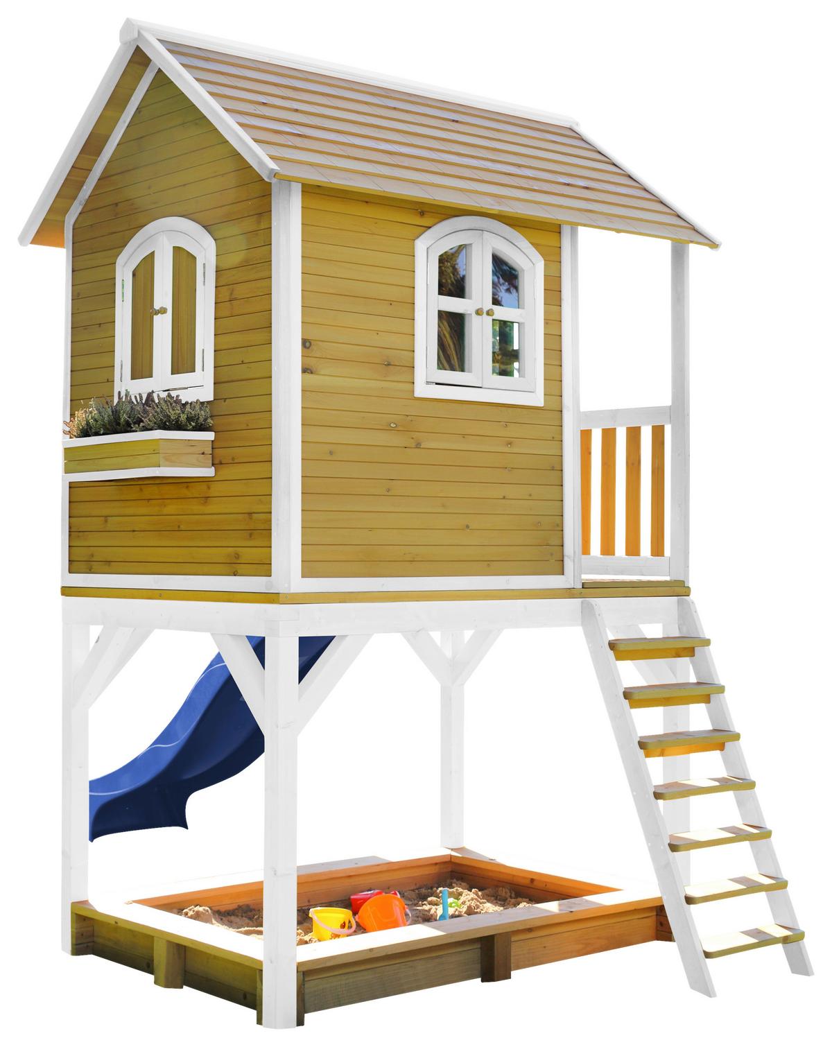 Spielhaus Sarah Blau/Braun/Weiß B: 370 cm - Blau/Braun, KONVENTIONELL, Holz/Kunststoff (370/291/191cm) - Ambia Garden