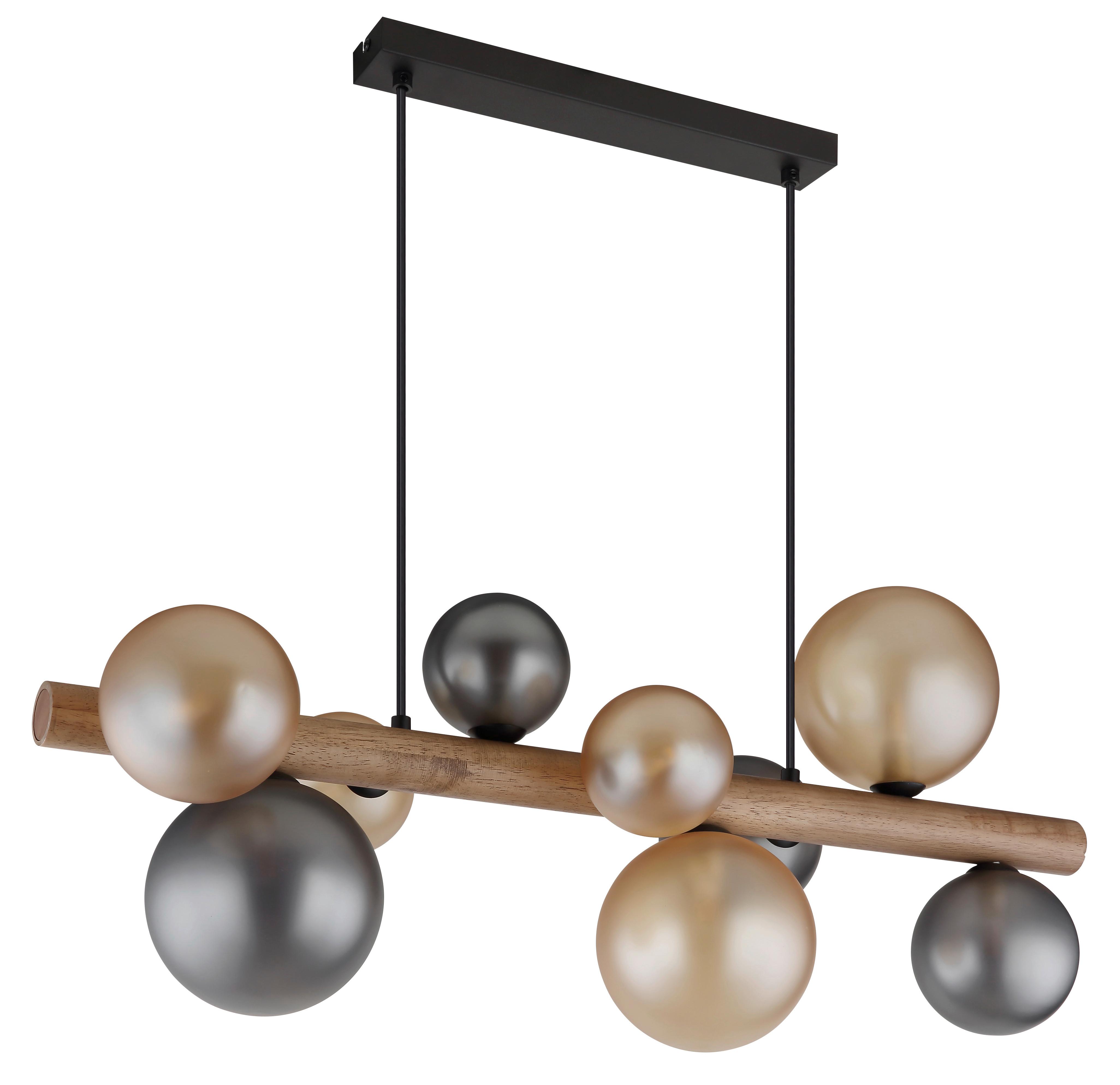 HÄNGELEUCHTE Exkl. 9xG9, 5W - Dunkelbraun/Schwarz, Basics, Glas/Holz (78/29/150cm) - Globo