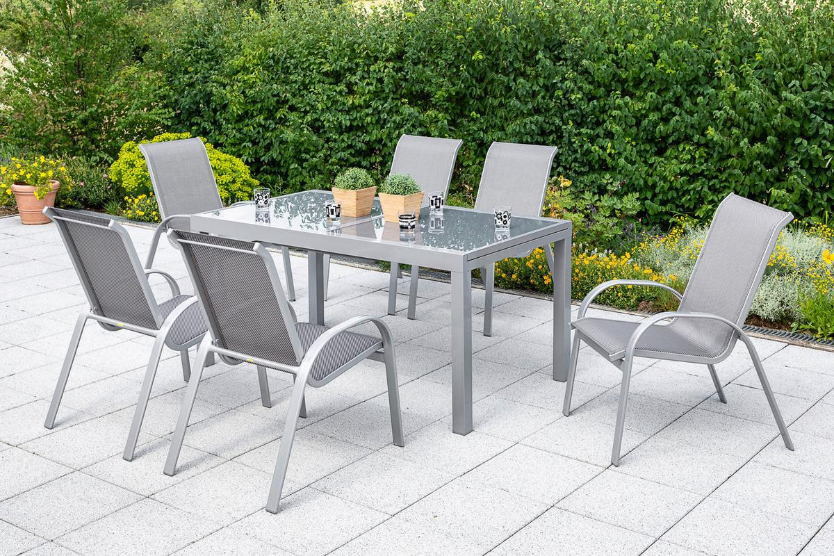 Gartenmöbel Set 7-Tlg. Amalfi aus Metall/Textil - Silberfarben/Braun, MODERN, Textil/Metall - Gardenson