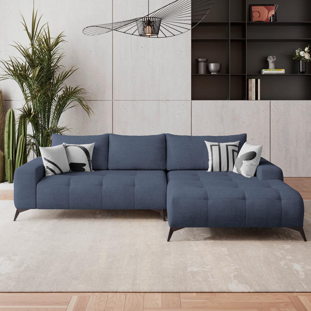 Ecksofa Mauro Blau, mit Schlaffunktion - Blau/Schwarz, Trend, Textil (290/175cm) - Luca Bessoni