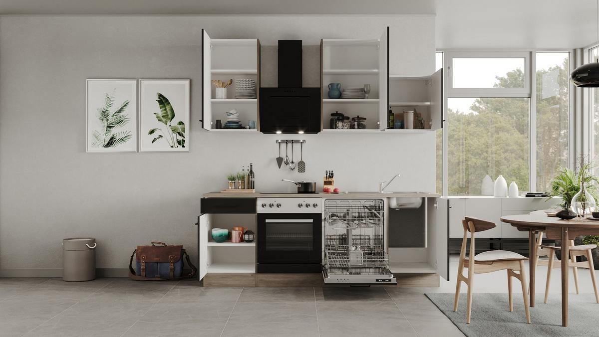 Küchenblock Capri Eiche/schwarz B: 220 Cm - Eichefarben/Schwarz, MODERN, Holzwerkstoff (220cm) - FlexWell