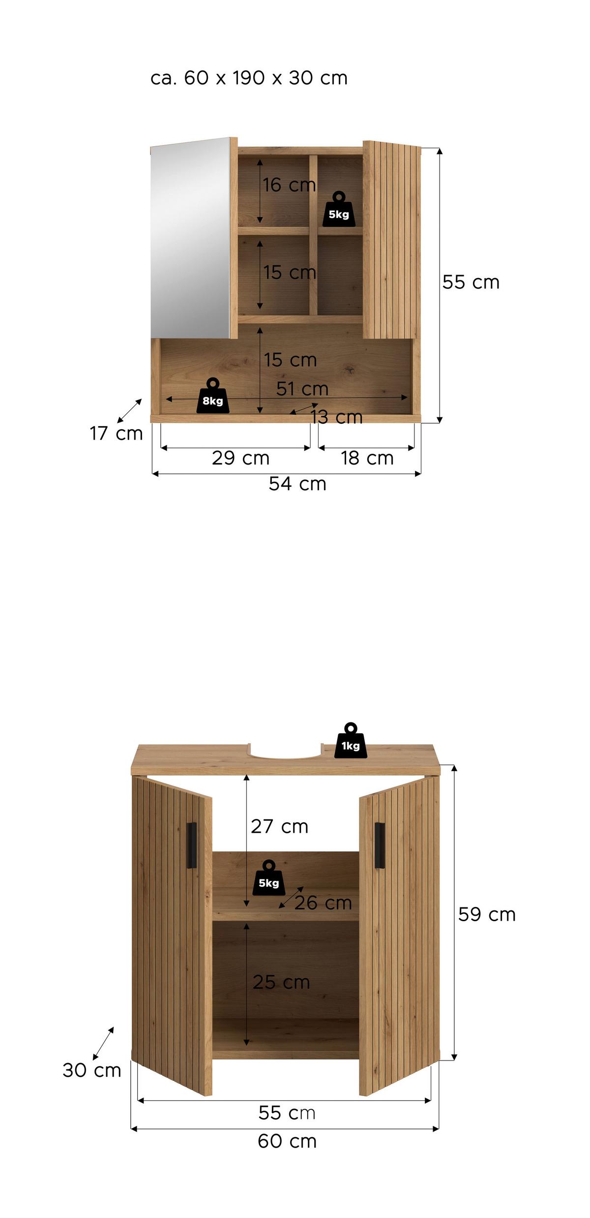 BADEZIMMER Eiche Artisan B: 60cm - Eiche Artisan, Basics, Holzwerkstoff (60cm) - MID.YOU