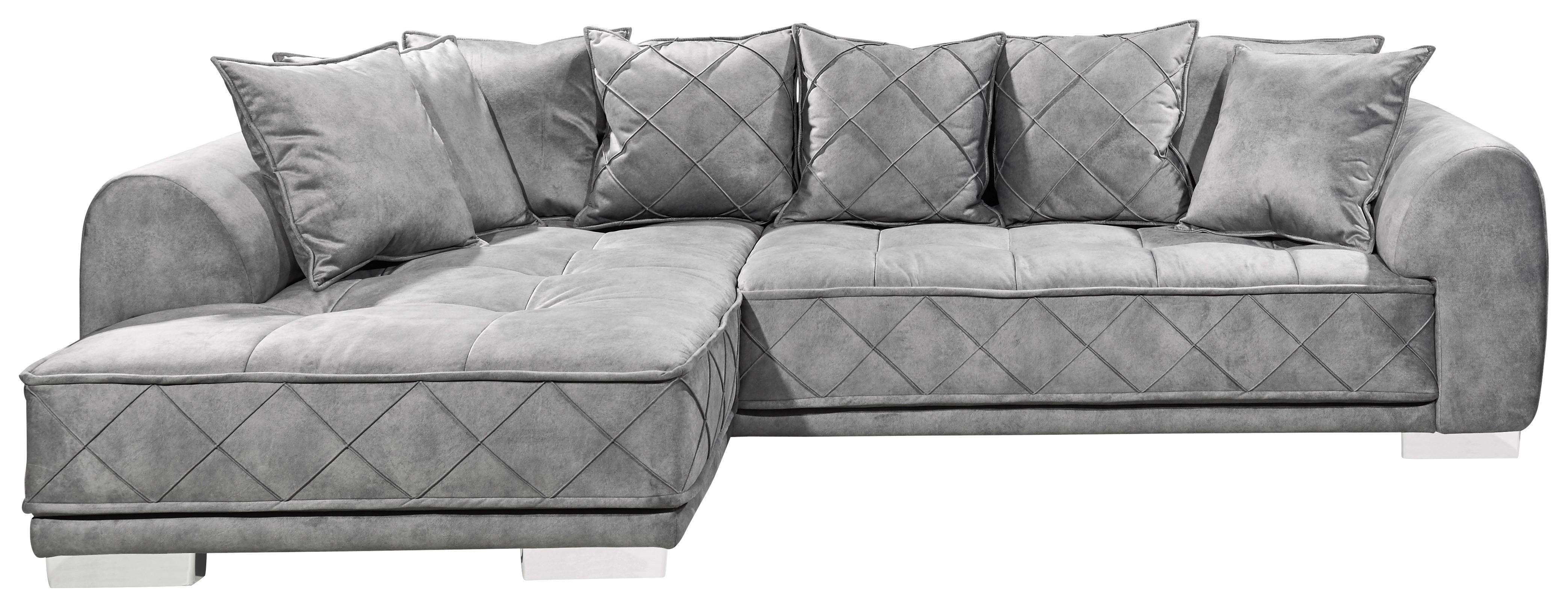 Rohová sedačka SENTINA, oboustranná, šedý velur - šedá/barvy stříbra, Basics, textil/plast (319/194cm) - MID.YOU