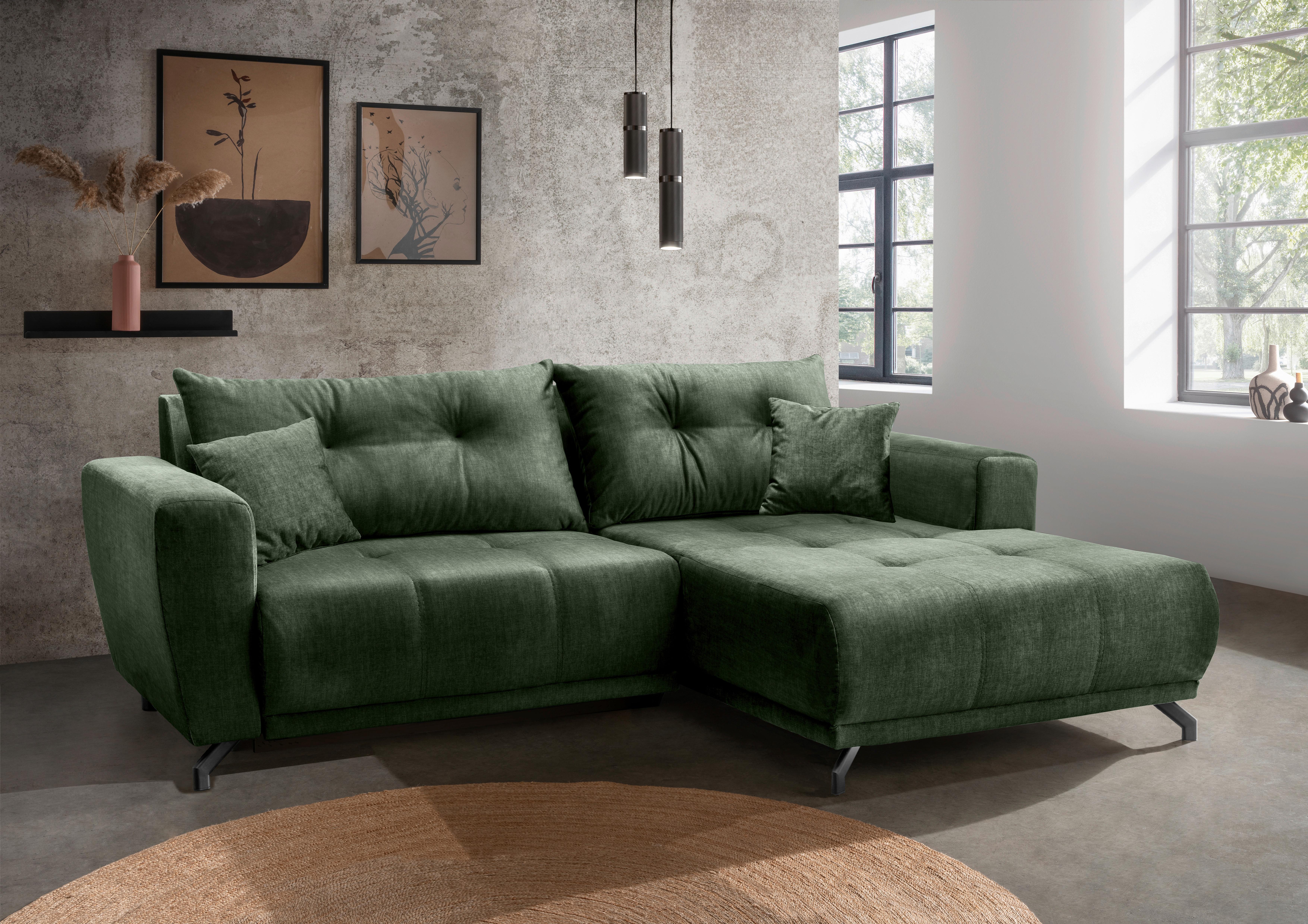 Ecksofa Restato Dunkelgrün S: 246x177 cm - Dunkelgrün/Schwarz, MODERN, Textil (246/177cm) - MID.YOU