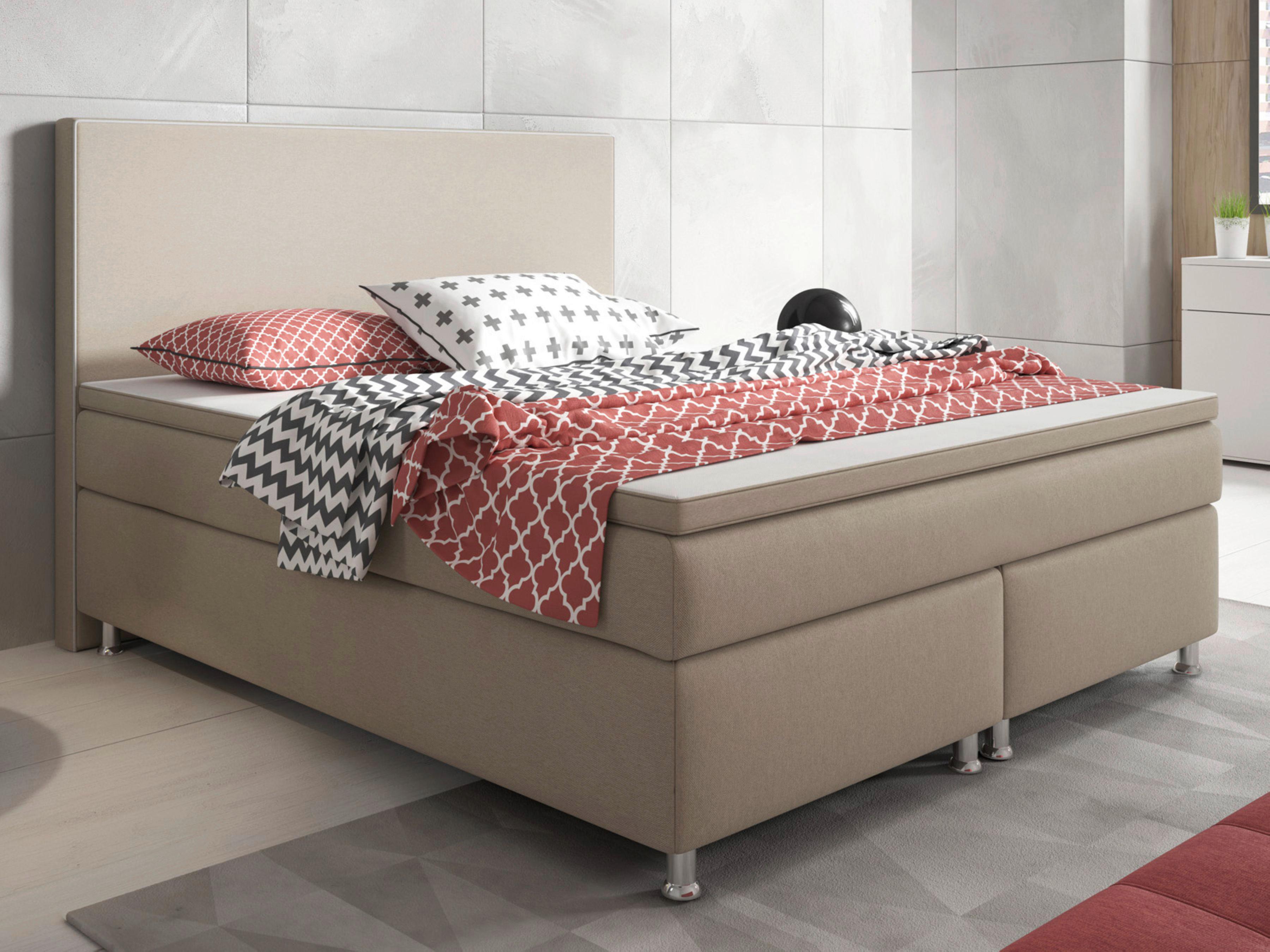 Boxspringbett mit Topper 180x200 cm King Size - Silberfarben/Cappuccino, KONVENTIONELL, Textil (180/115/210cm) - MID.YOU