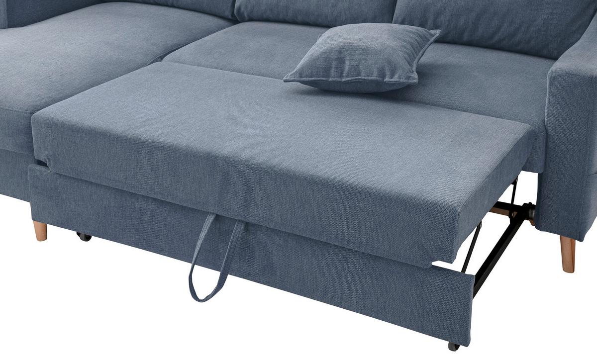 Ecksofa Mit Schlaffunktion Valentina Mit Kissen Blau - Blau/Naturfarben, KONVENTIONELL, Textil (150/228cm) - P & B