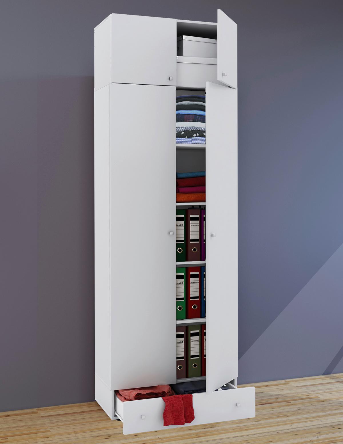 Mehrzweckschrank Vandol I Weiß BxH: 70x138 cm - Silberfarben/Weiß, MODERN, Holzwerkstoff (70/238/39cm) - MID.YOU