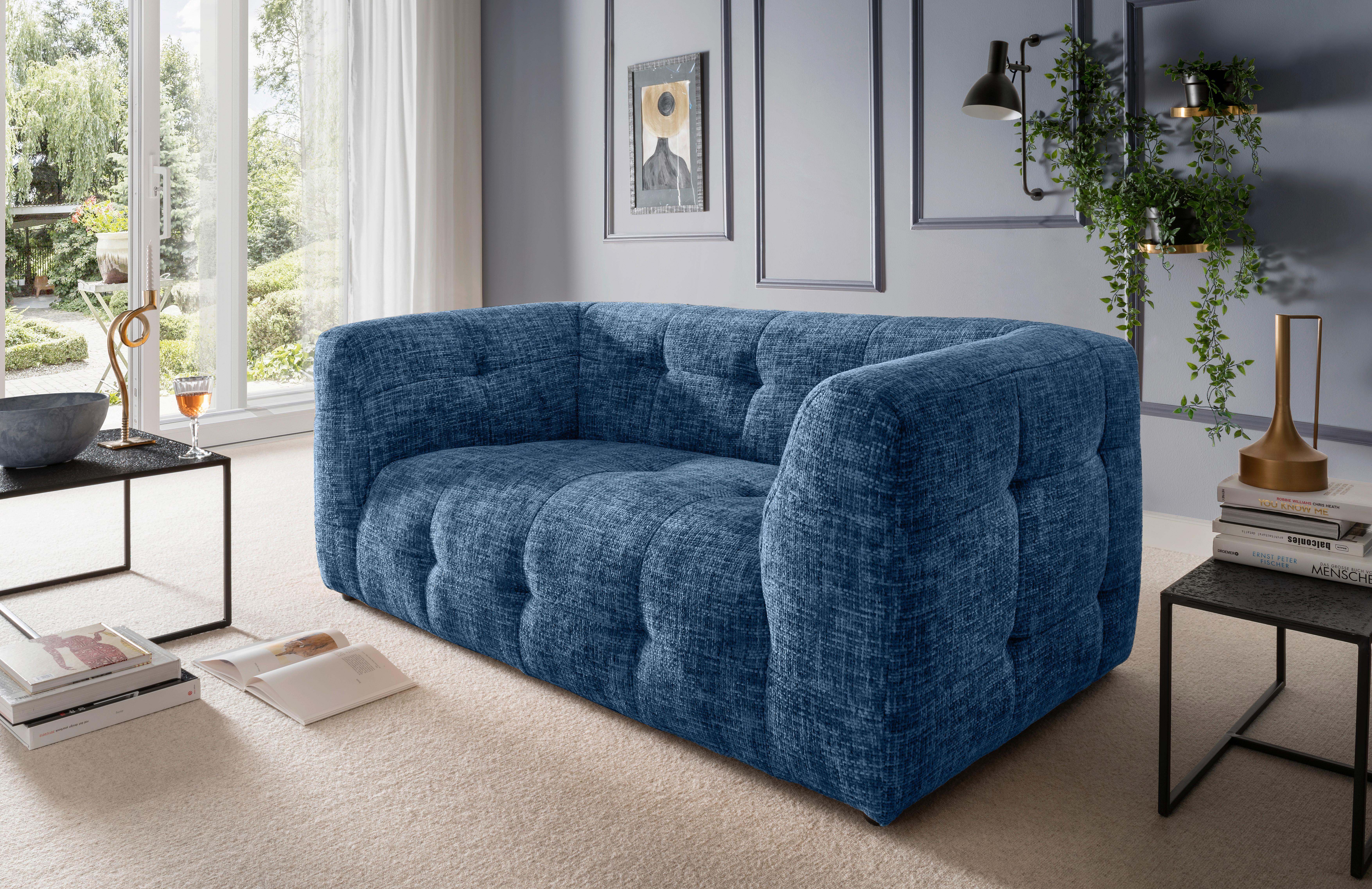 2-sitzer-sofa Velice, Blau B: 184 Cm - Blau/Schwarz, Design, Textil (184/72/95cm) - Livetastic