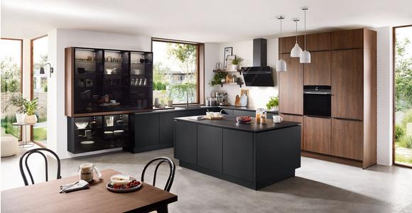 Einbauküche Riga Frei Planbar Modern, Grifflos - Eichefarben/Schwarz, MODERN, Holzwerkstoff - Vertico