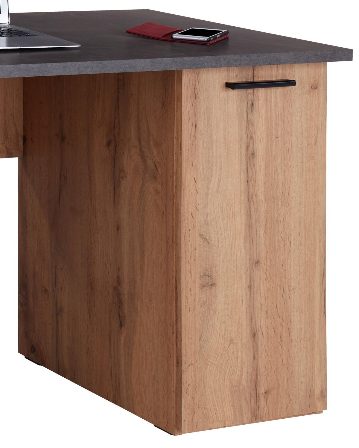 Psací stůl TEN - barvy dubu/barvy hliníku, Moderní, kompozitní dřevo/plast (138/76/60cm)