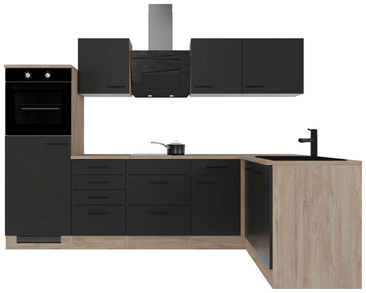 Eckküche Capri Eiche/Schwarz S: 280x170 cm - Eichefarben/Schwarz, Basics, Holzwerkstoff (280cm) - FlexWell