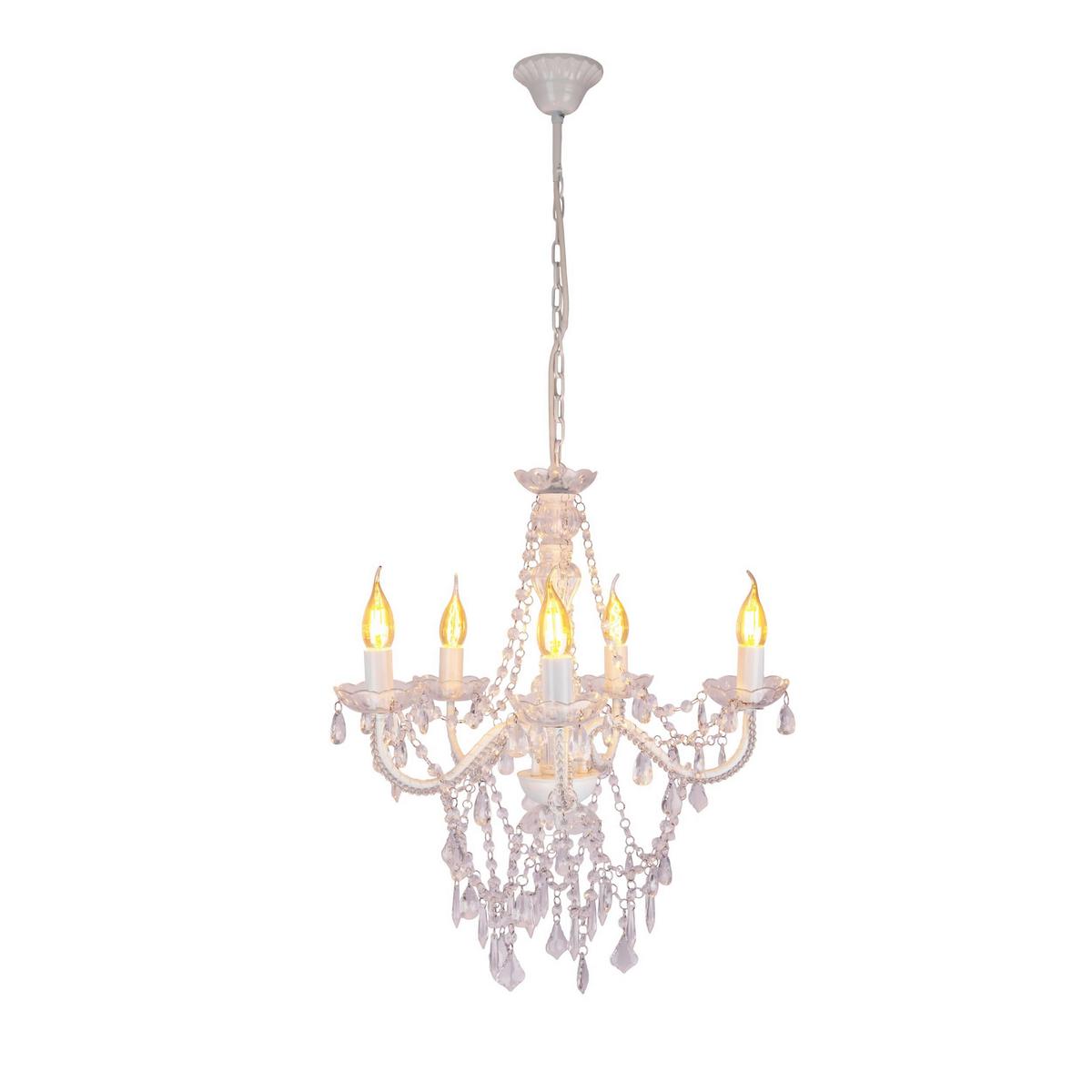 Kronleuchter 8009323 Cecilia 5er - Weiß, Trend, Kunststoff/Metall (52/85cm) - Näve
