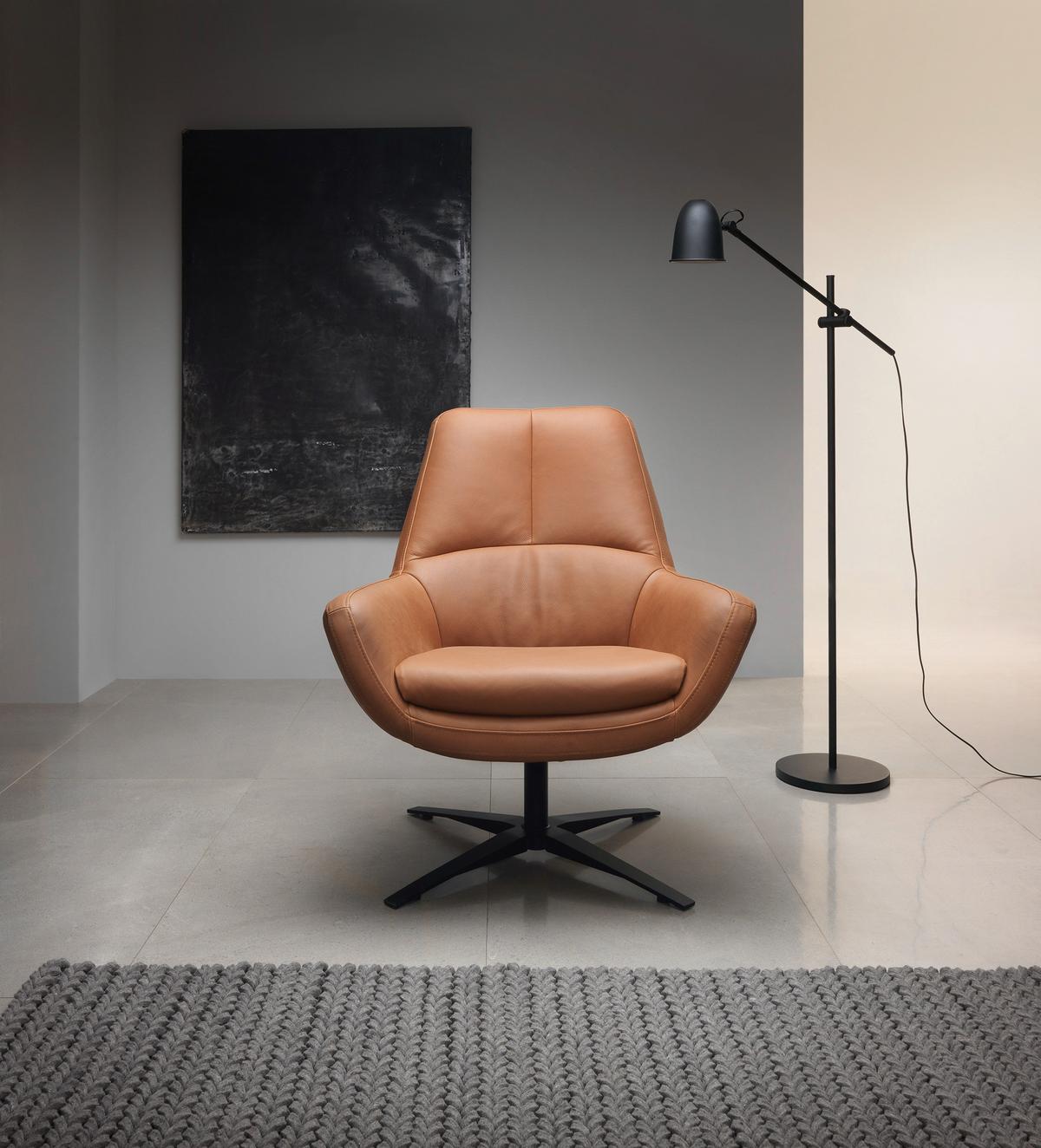 SESSEL BE ORGANIC - Cognac/Schwarz, MODERN, Leder (81/92/83cm) - Trendmanufaktur