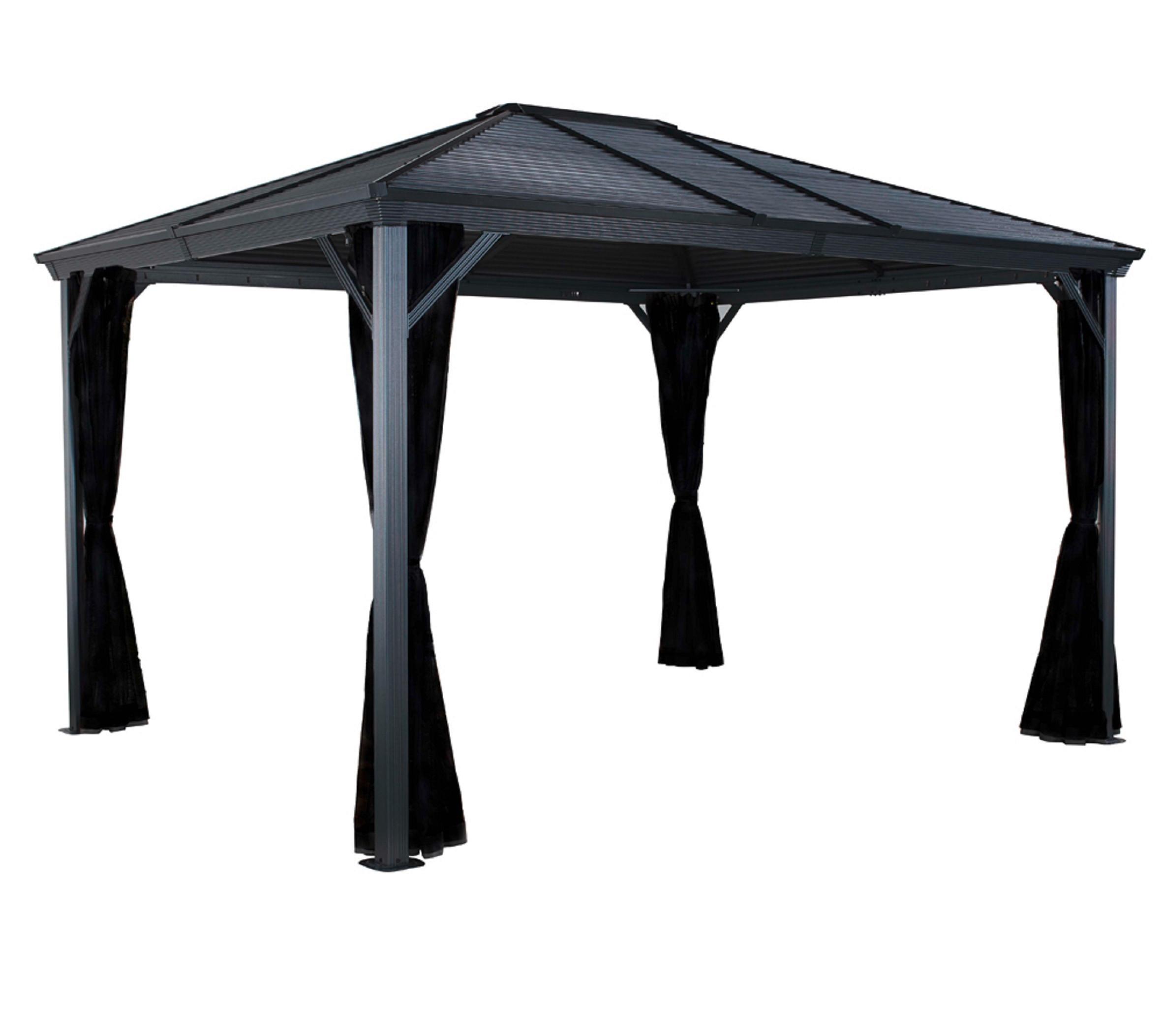 Pavillon Ventura 296x261cm Wetterfest, Mit Vorhängen - Anthrazit, Basics, Metall (296/261cm)