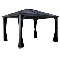 Pavillon Ventura 296x261cm Wetterfest, Mit Vorhängen - Anthrazit, Basics, Metall (296/261cm)