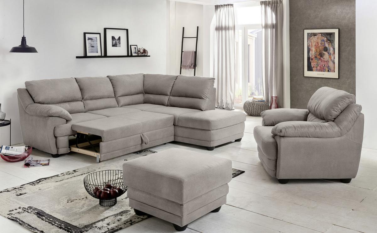 Ecksofa Mit Schlaffunktion Nebolo Schlammfarben - Beige/Schwarz, Design, Textil (245/225cm) - Livetastic