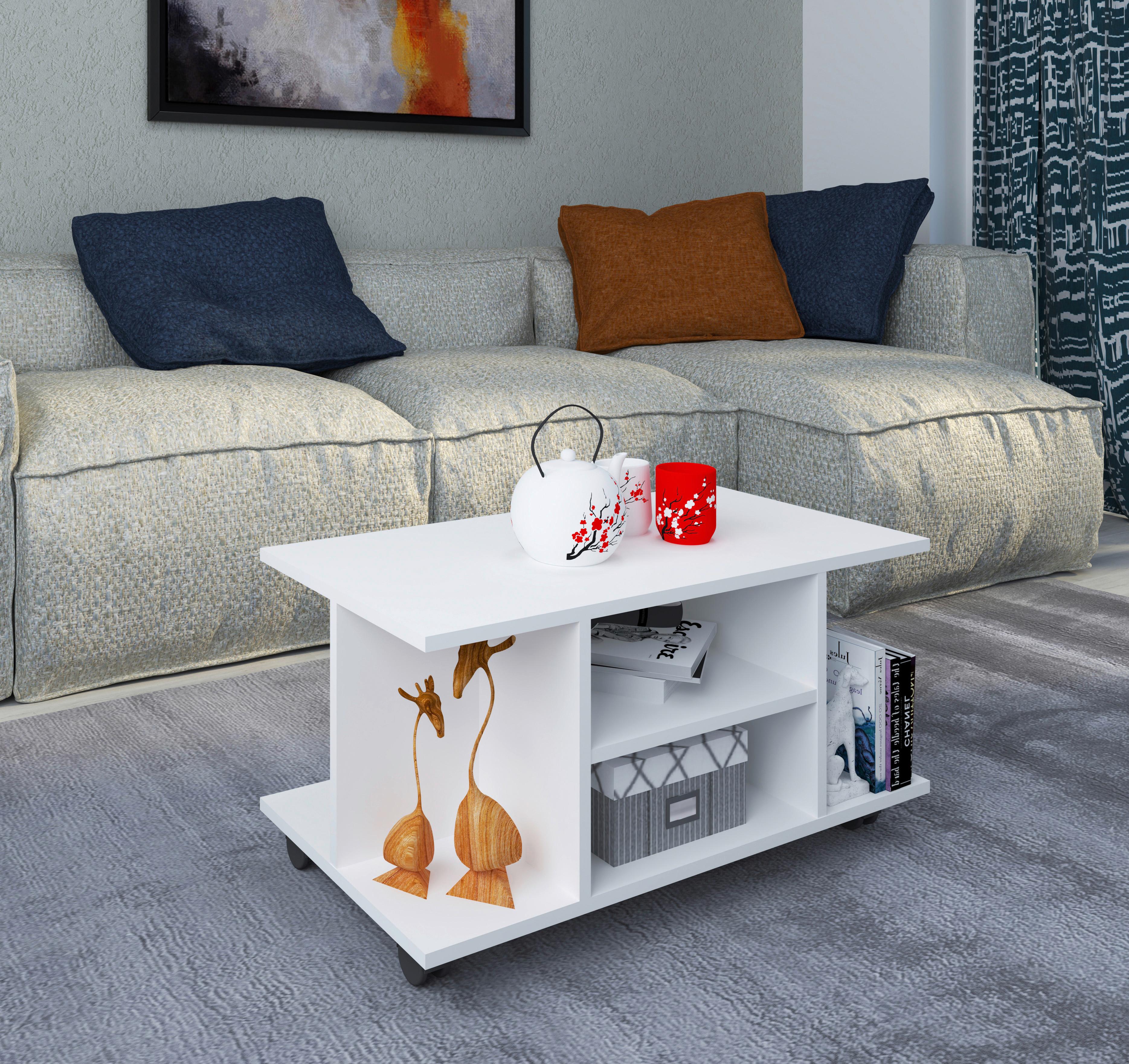 Konferenční stolek Findula 80x40 cm, bílý - bílá, Moderní, kompozitní dřevo/plast (80/40/40cm) - MID.YOU