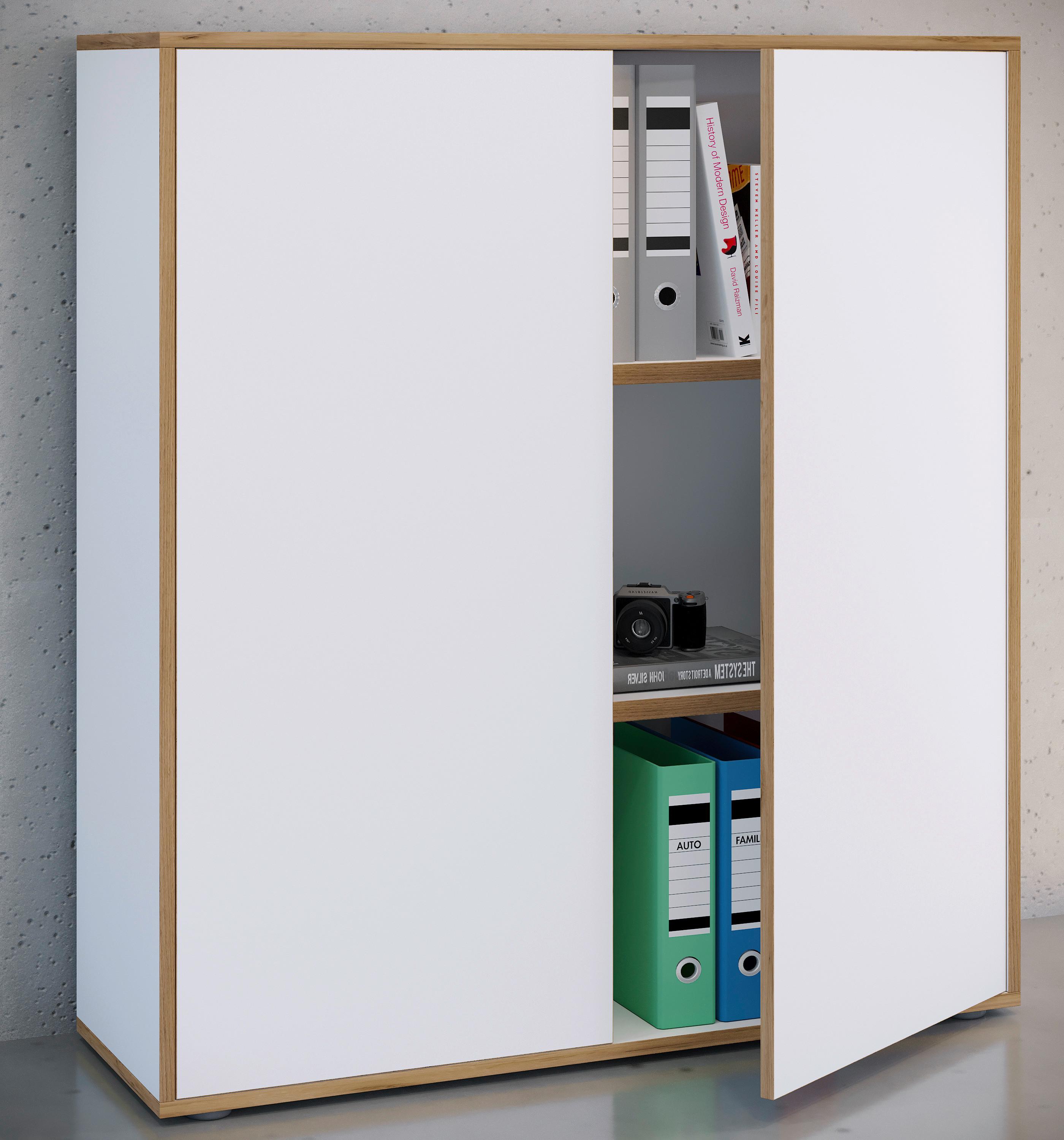 Aktenschrank Salia Weiß, Honigeiche B: 100 cm - Honigeiche/Weiß, Design, Holzwerkstoff (100/110/33cm) - MID.YOU